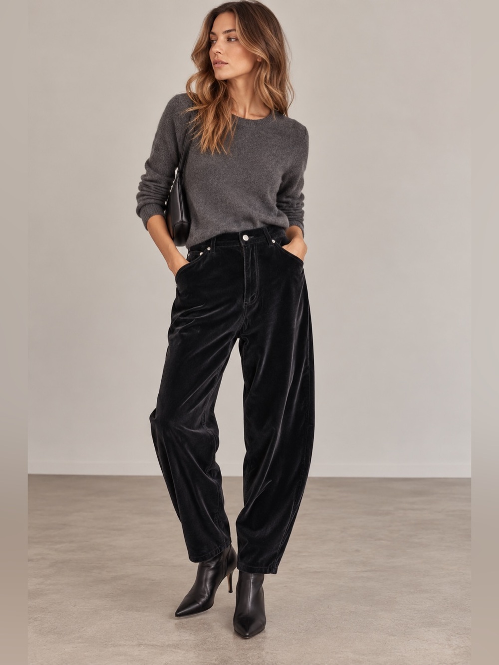 Vintage Next Issue Black Cotton Velvet High Rise Trousers Sz 13
